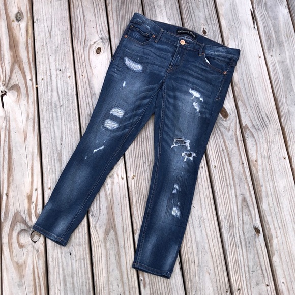Express Denim - EXPRESS DISTRESSED DARK WASH ANKLE JEANS SIZE 10